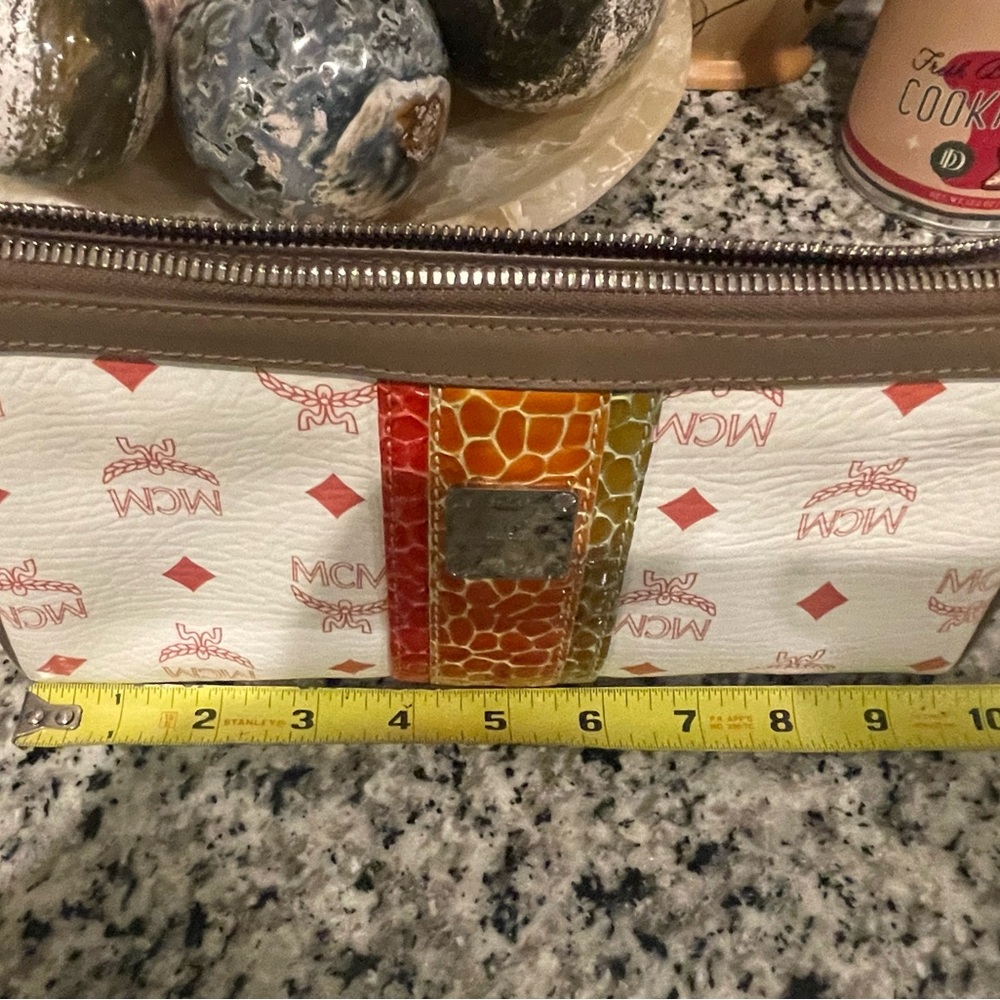 MCM White and Red Wristlet with Orange Accent - Picture 3 of 9
